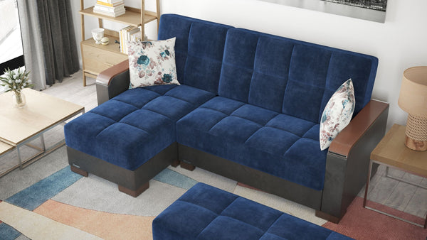 English Elm Primenest Zenaero Convertible Chaise Lounge With Storage - Modern Blue Upholstery & Wood Accents B030P303561-GIGA