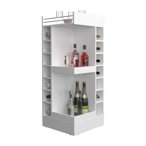 English Elm Lyman Corner Bar Cabinet 46" Tall with 14 Bottle Cubbies, 3-Tier Storage, Open Shelves, Modern Finish White 32.2 L x 59 W x 12 H B070P254767