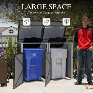 English Elm Garbage Bin Shed Galvanized Steel Enclosure for Two Cans Outdoor Weather Resistant Dark Gray W1598P357714