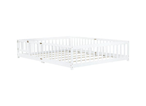 English Elm Queen Rubber Wood Floor Bed with Full Perimeter Safety Fence and Hinged Access Door White W504P429340