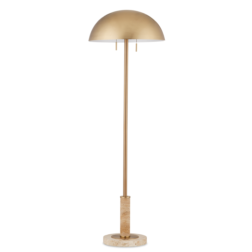 Miles Floor Lamp - Mid-Century Modern Design with Unique Travertine Base & Elegant Brass Shade