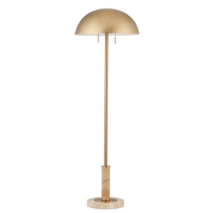 Miles Floor Lamp - Mid-Century Modern Design with Unique Travertine Base & Elegant Brass Shade