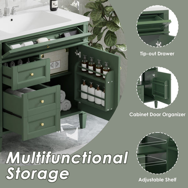English Elm 36'' Modern Bathroom Vanity With Top Sink, 3 Drawers, Roman Legs & Adjustable Shelving For Storage SW000119AAF-2