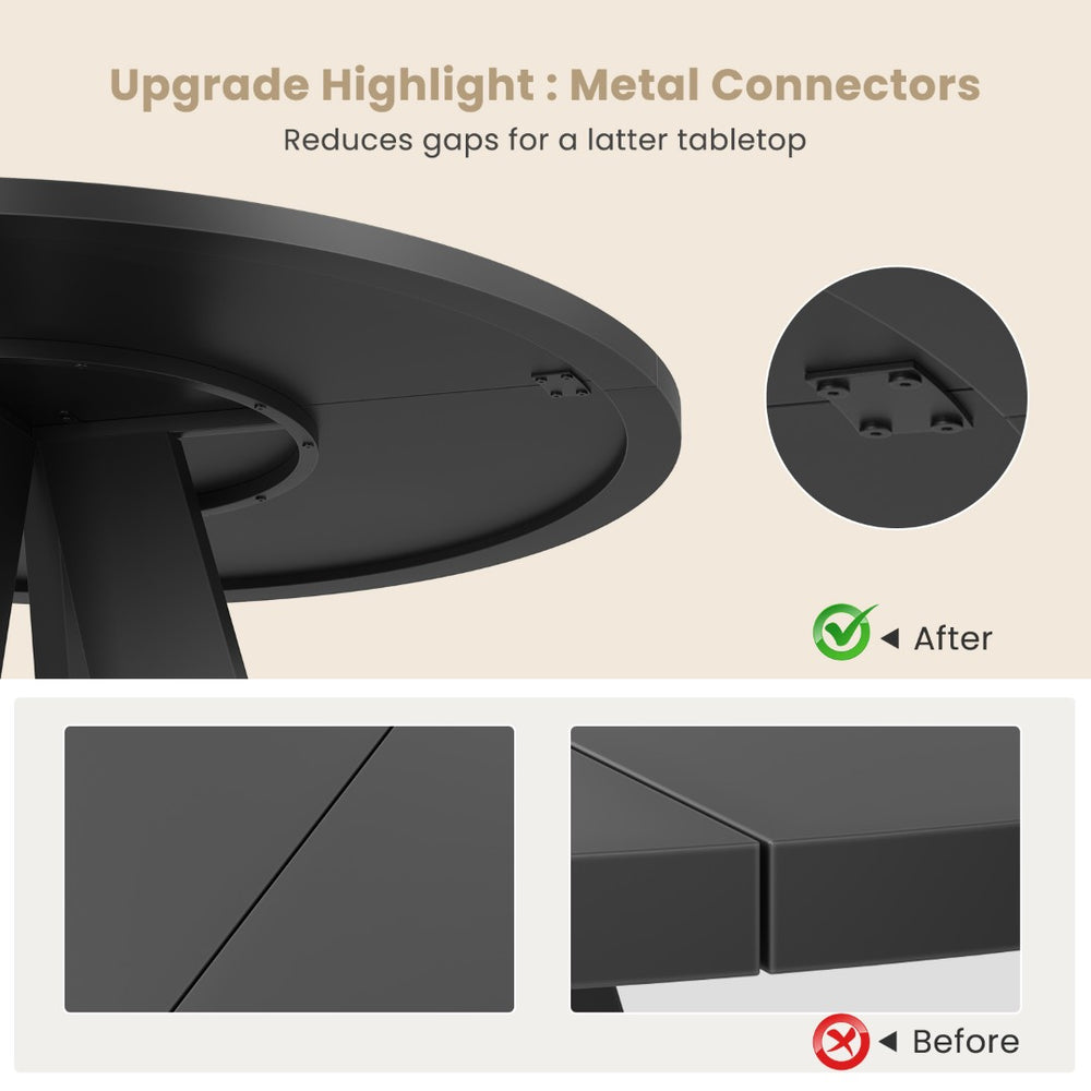 English Elm 47" Round Wood Dining Table Seats Six with Industrial Metal Base for Modern Homes Black T3623P433916