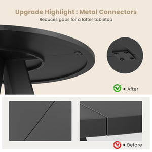 English Elm 47" Round Wood Dining Table Seats Six with Industrial Metal Base for Modern Homes Black T3623P433916