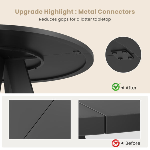 English Elm 47" Round Wood Dining Table Seats Six with Industrial Metal Base for Modern Homes Black T3623P433916