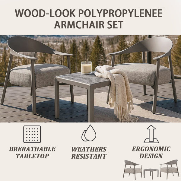English Elm Modern 2-Piece Accent Chair Set with Coffee Table — Plush Cushions, Sturdy Iron Frame, Compact Chic Design Warm Grey W3450P323348