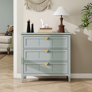 English Elm 3 Drawer Cabinet with Adjustable Back Panel, Anti-Slip Mats & Metal Handles for Bedroom, Study, Living Room (35.77x18.19x10.14) W68882619