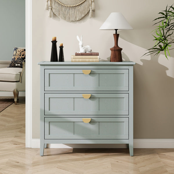 English Elm 3 Drawer Cabinet with Adjustable Back Panel, Anti-Slip Mats & Metal Handles for Bedroom, Study, Living Room (35.77x18.19x10.14) W68882619