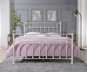 English Elm Comet Metal Full Bed with Elegant Spindle Headboard and Footboard, Sturdy Frame, Box Spring Ready White 68 L x 42 W x 5 H B2726P265254