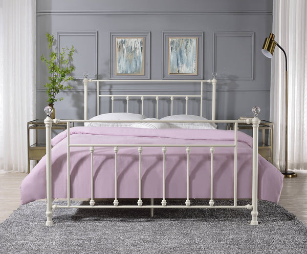 English Elm Comet Metal Full Bed with Elegant Spindle Headboard and Footboard, Sturdy Frame, Box Spring Ready White 68 L x 42 W x 5 H B2726P265254