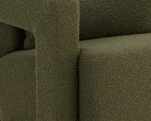 Sunpan FORESTER Lounge Chair - Sculptural Copenhagen Olive Design with Plush Comfort & Antique Gold Base 110380