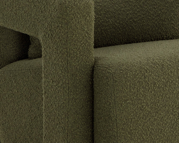 Sunpan FORESTER Lounge Chair - Sculptural Copenhagen Olive Design with Plush Comfort & Antique Gold Base 110380