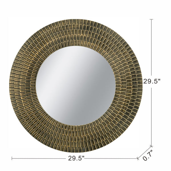 English Elm D29.5" Sculptural Round Gold & Black Woven-Texture Wooden Accent Mirror — Elegant Wall Focal Piece, 33" Diameter W2078P404502