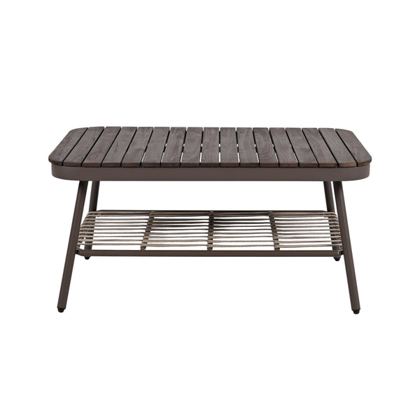 English Elm Christopher Knight Home® - 4-Piece Outdoor Patio Set with Woven Rope U-Back, Steel Frame, Thick Cushions & Acacia Table for Garden Brown+Beige N780P209458R