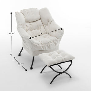 English Elm Accent Recliner Chair With Ottoman – Elegant Beige Velvet Lounge Chair For Ultimate Comfort & Style T3903P372938