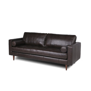 English Elm Mid-Century Tufted Leather Sofa with Brushed Rose Gold Legs, High-Resilience Foam & Durable Coil Support Espresso B193P200158