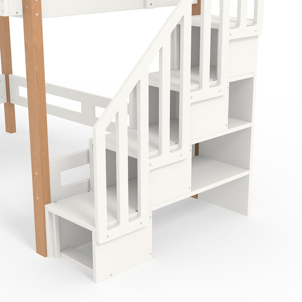 English Elm Twin Pine Wood Loft Bed with Built-in Shelving and Hook for Kids Bedroom W5305S00010