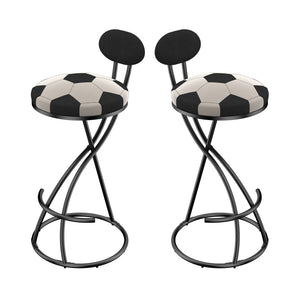 English Elm Upholstered Velvet Football Print Barstools Set of 2 — Black Metal Base, Padded Round Seat, 220lb Capacity W1757P354693