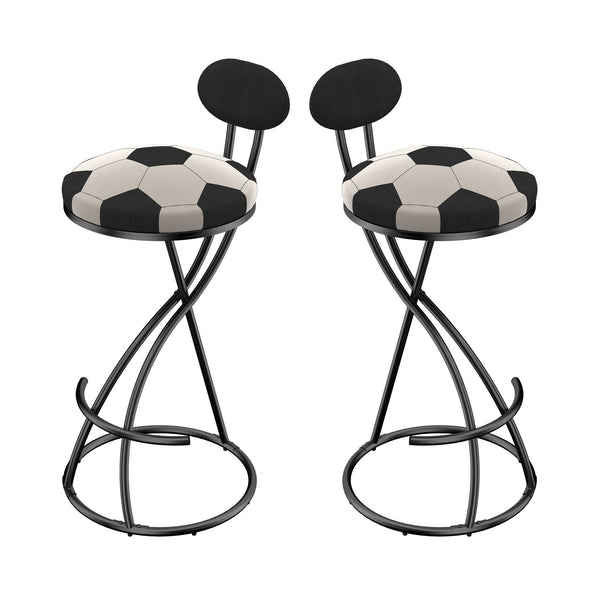 English Elm Upholstered Velvet Football Print Barstools Set of 2 — Black Metal Base, Padded Round Seat, 220lb Capacity W1757P354693