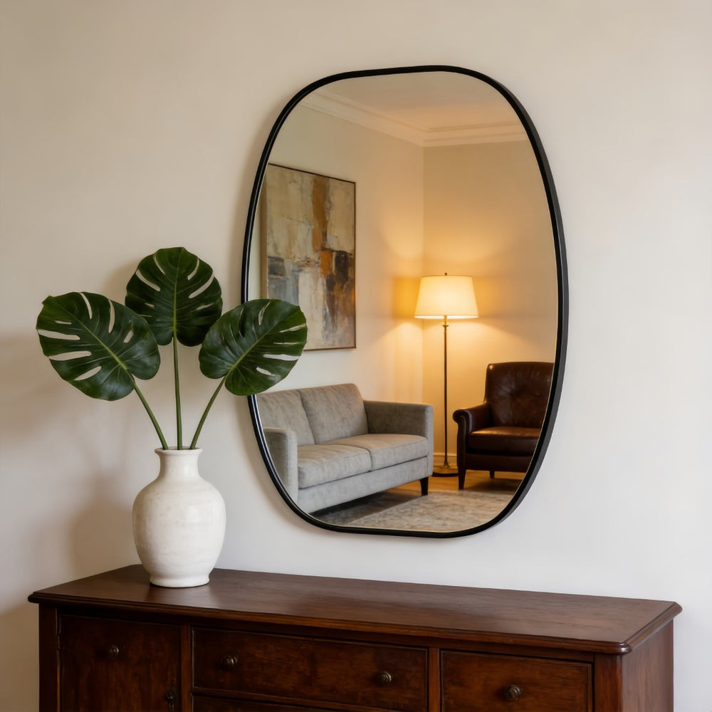 English Elm 24x36 Matte Metal Framed Oval Wall Mirror with Hd Glass for Bath or Entryway Black W2203P474694