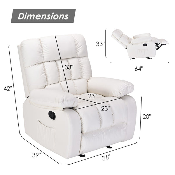 English Elm Recliner Rocker Chair Upholstered with Side Pocket and Footrest for Living Room T3623P438638
