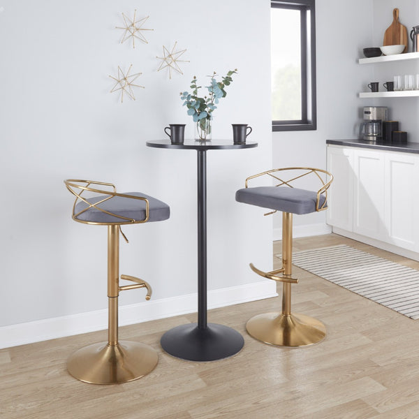 English Elm Adjustable Swivel Barstools Mid-century Modern Walnut and Cream Faux Leather Set of 2 Grey B202S02171