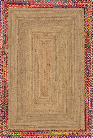 Unique Loom Braided Jute Manipur Hand Braided Border Rug Natural, Blue/Gold/Green/Ivory/Navy Blue/Orange/Red/Pink 6' 1" x 9' 0"