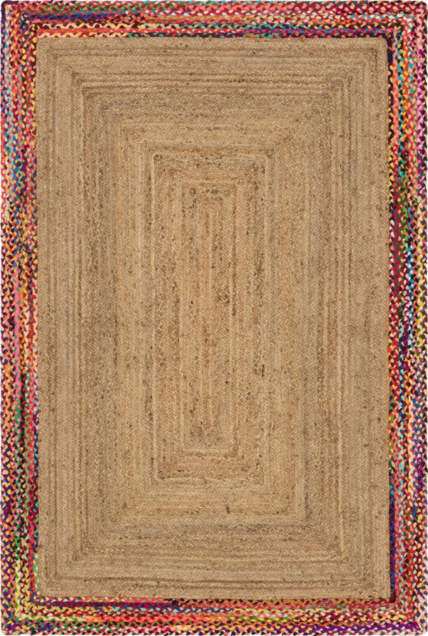 Unique Loom Braided Jute Manipur Hand Braided Border Rug Natural, Blue/Gold/Green/Ivory/Navy Blue/Orange/Red/Pink 6' 1" x 9' 0"