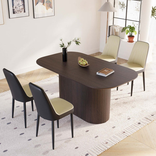 English Elm 63 Inch Mdf Dining Set with Four Pu Leather Chairs and Powder Coated Metal Legs Beige Brown,Black W2189S00870