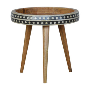 English Elm Solid Wood End Table With Handcrafted Black-And-White Inlay - Modern Accent Table For Any Space B182P280769-GIGA