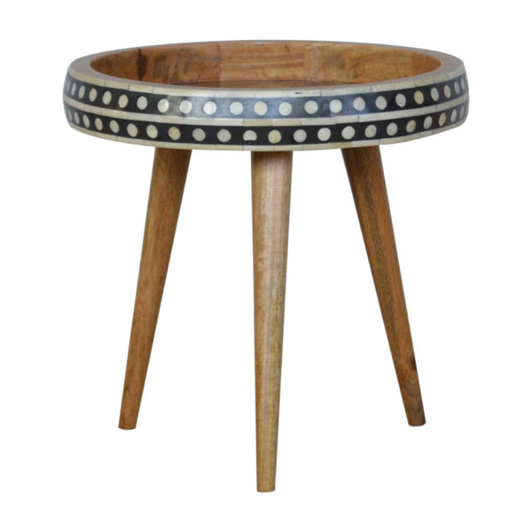English Elm Solid Wood End Table With Handcrafted Black-And-White Inlay - Modern Accent Table For Any Space B182P280769-GIGA