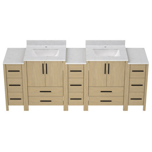 English Elm 108"w×22"d×34"h Freestanding Double Sink Vanity with White Countertop Soft Close T3785S00005