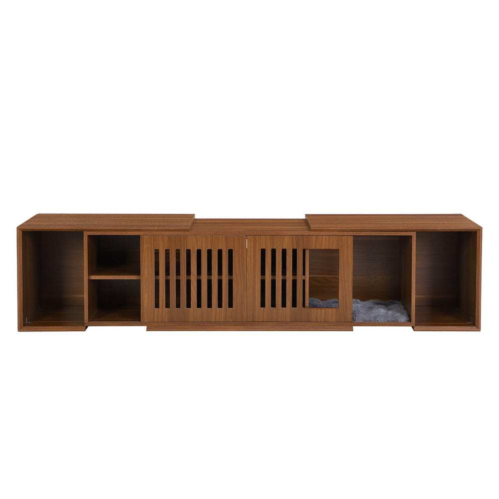 English Elm Mid-Century Extendable TV Stand 54.3"-80" with Hidden Cat House & Litter Enclosure, Walnut Finish N843P255637W