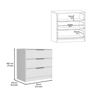 English Elm Dresser 3-Drawer White 27"H, Modern Particle Board Design with Spacious Top Surface and Stylish Finish B097132978