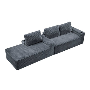 English Elm 104 Inch Corduroy Modular Sectional Sofa Deep Cushioned L Chaise for Living Room W5515S00020