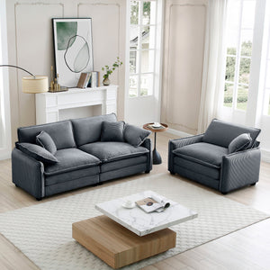 English Elm Modern Two-Piece Sofa Set In Grey Corduroy - Stylish Comfort For Small Living Spaces & Apartments W714S00749