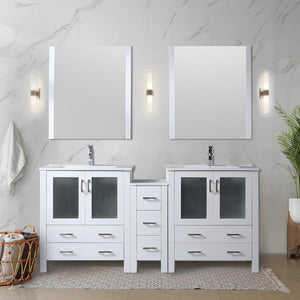 English Elm White Double Bath Vanity With Side Cabinet, Elegant Ceramic Top & Soft-Close Drawers For Storage B2731S01169-GIGA