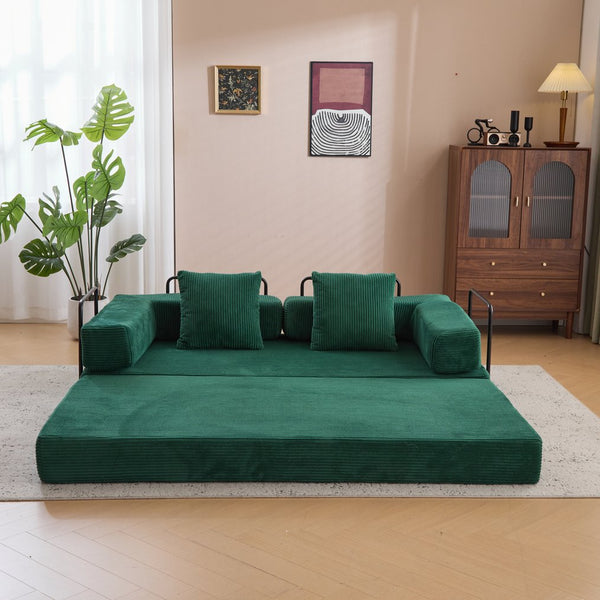 English Elm Floor Couch Convertible Sofa Bed With Pillow Back Support - Comfy Corduroy Lounge For Small Spaces W3723P345018