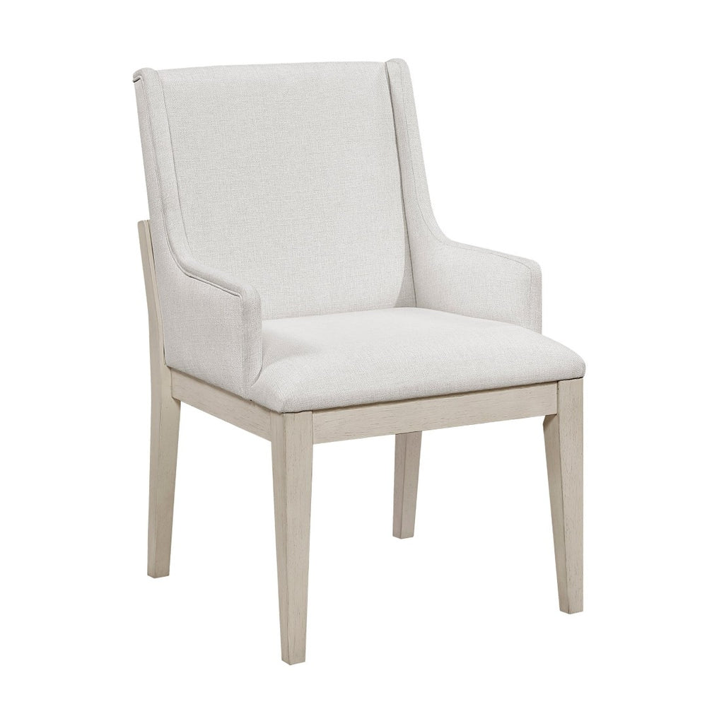 English Elm Beautiful Ivory Fabric Dining Armchairs Set of 2 with Antique White Wood Frame B011P446680