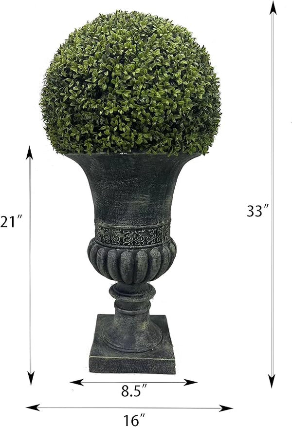 English Elm 32" Ball Topiary in Magnesia Pedestal Pot — Lifelike Artificial Plant for Indoor & Outdoor Decor Grey W1550P288706