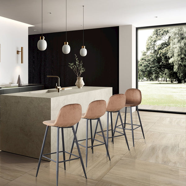 English Elm Bar Velvet Counter Stools Set of 2 30" Ergonomic Back Support Velvet Seats Sturdy Metal Legs & Footrest Stylish Durable Assembly Ready Brown B205P205644