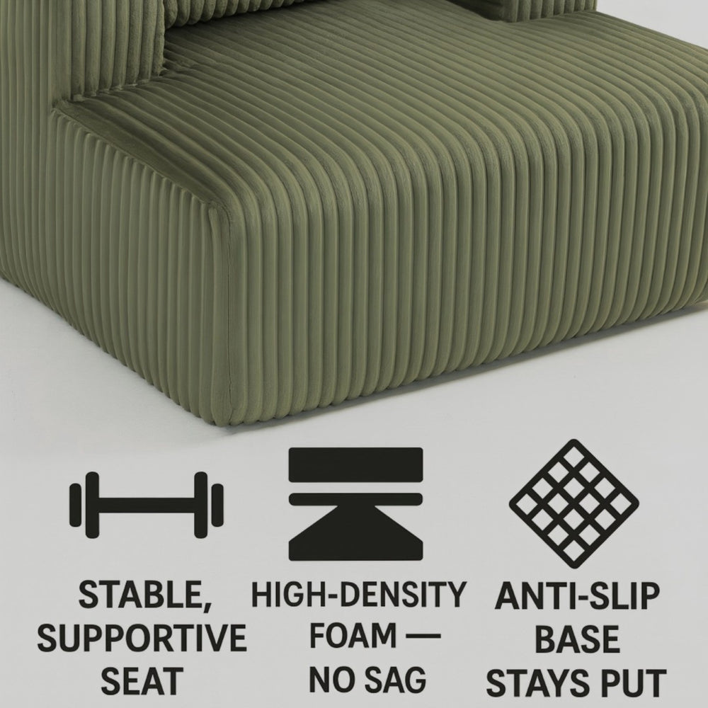 English Elm Sofa Bed Compact Corduroy Convertible Sleeper with Lumbar Pillows for Studio Apartments Green W3326P345960