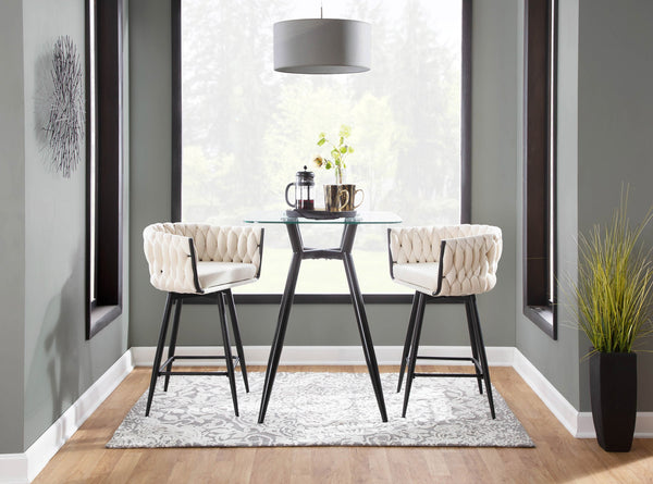 English Elm Clara Mid-Century Modern Square Counter Table With Glass Top & Black Metal Base For Stylish Dining B202P223303
