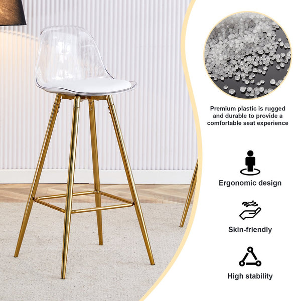 English Elm Modern White+Gold Upholstered Bar Chair with Metal Legs, Compact Waterproof PU Seat, Easy 10-15min Assembly W1512P400706