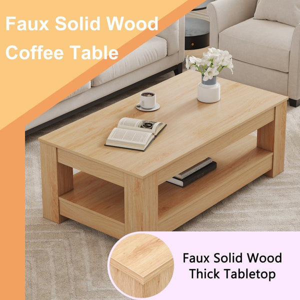 English Elm A Modern Two-tier Mdf Coffee Table with Open Shelf for Living Room Storage W3875P392270