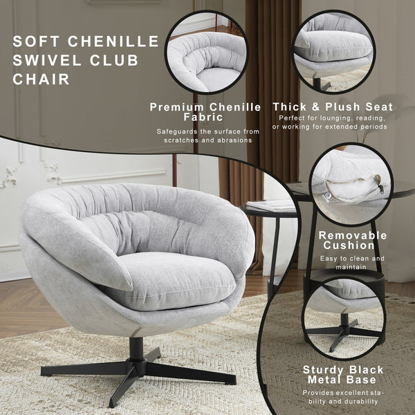 English Elm Christopher Knight Home® - Modern Chenille Office Chair 360° Swivel Accent Seat with Plush Upholstery, Compact Cozy Reading Spot Gray N817P207777G