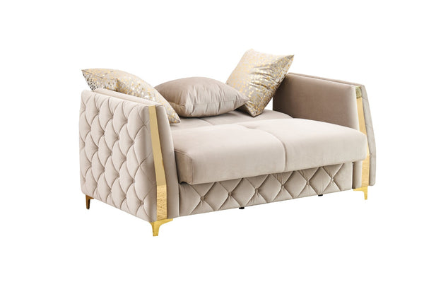 English Elm Lippa Quilted Sleeper Loveseat with Gold Steel Legs Storage and Foam Cushion Seat Taupe B009S02237