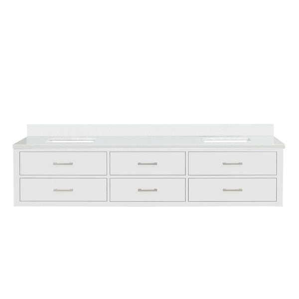 English Elm White Double Bath Vanity 84” W X 22” D With Elegant White Quartz Top, Soft-Close Features & Storage B2731P258161-GIGA