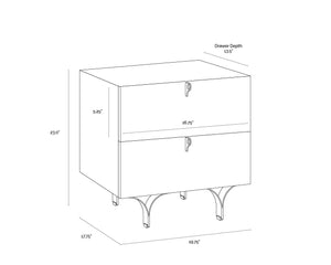 Sunpan Celine Nightstand - Elegant Two-Drawer Design with Antique Brass Feet for a Luxe Bedroom Retreat Small - 19.75W x 17.75D x 20.5H